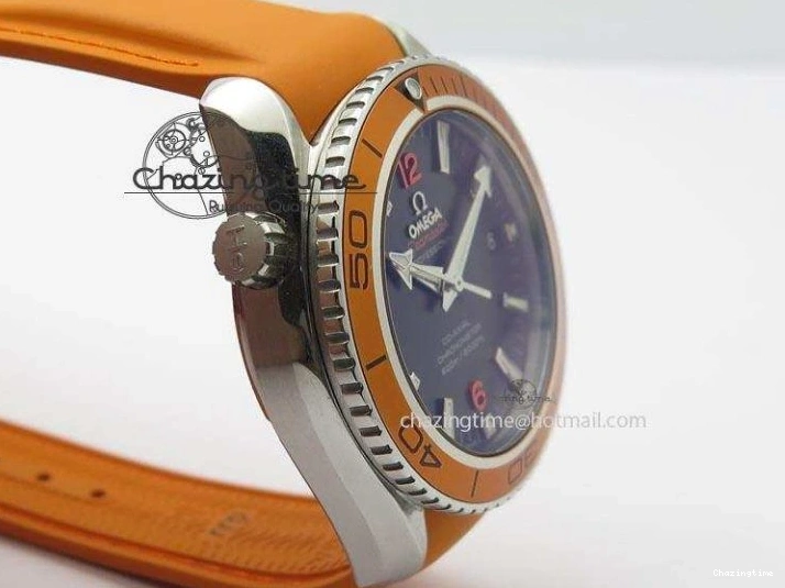 0417 Breathable Planet Ocean SS Bp Maker 45mm Orange Bezel On Orange Rubber Strap A 8221